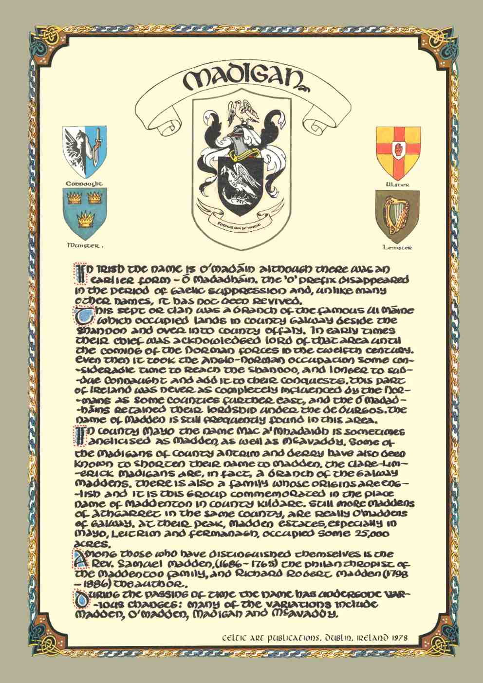 Madigan Family Crest Parchment
