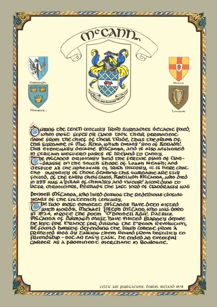 McCann Family Crest Parchment