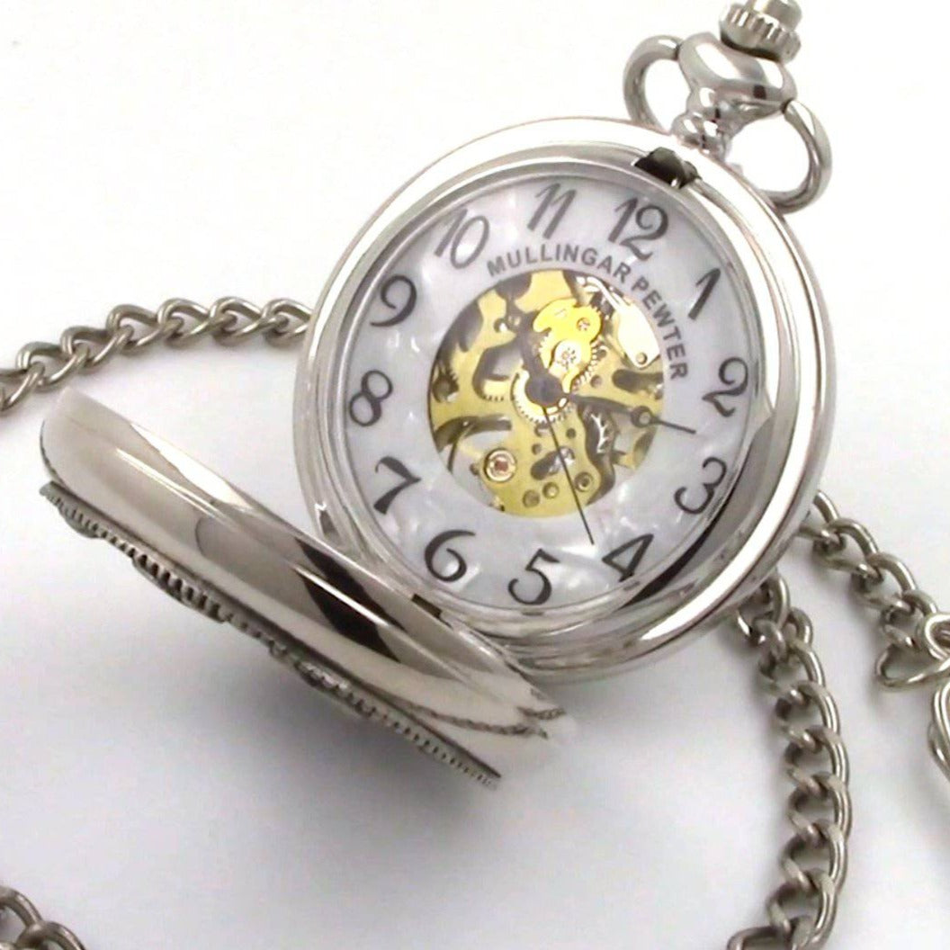 Mullingar Pewter Mechanical Pocket Watch with Celtic A Design