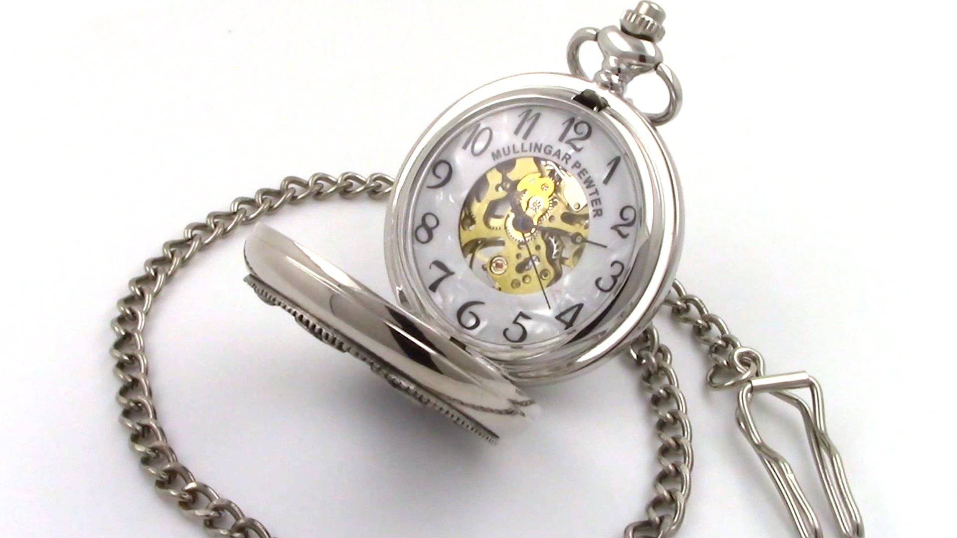 Mullingar Pewter Mechanical Pocket Watch with Trinity Knot Design