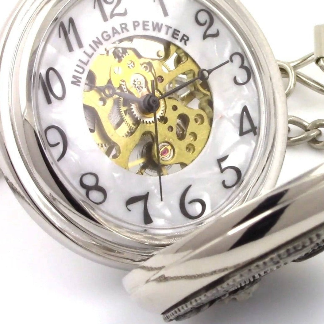 Mullingar Pewter Mechanical Pocket Watch with Trinity Knot Design