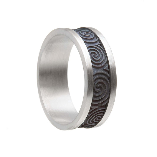 Mens Sterling Silver Newgrange Celtic Wedding Ring with Trim