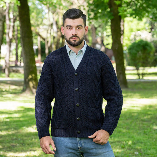 Mens V Neck Cable Cardigan