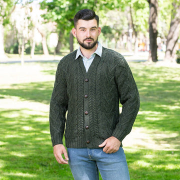 Mens V Neck Cable Cardigan