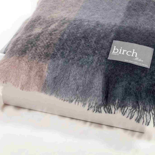Charcoal, White & Mink Check Mohair Throw