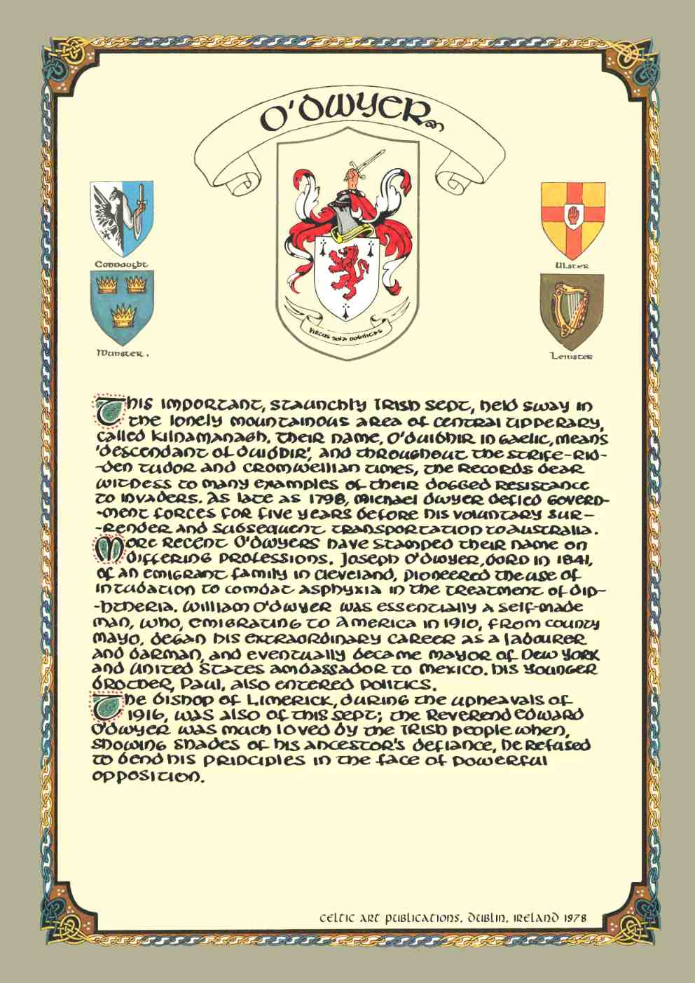 O'Dwyer Family Crest Parchment