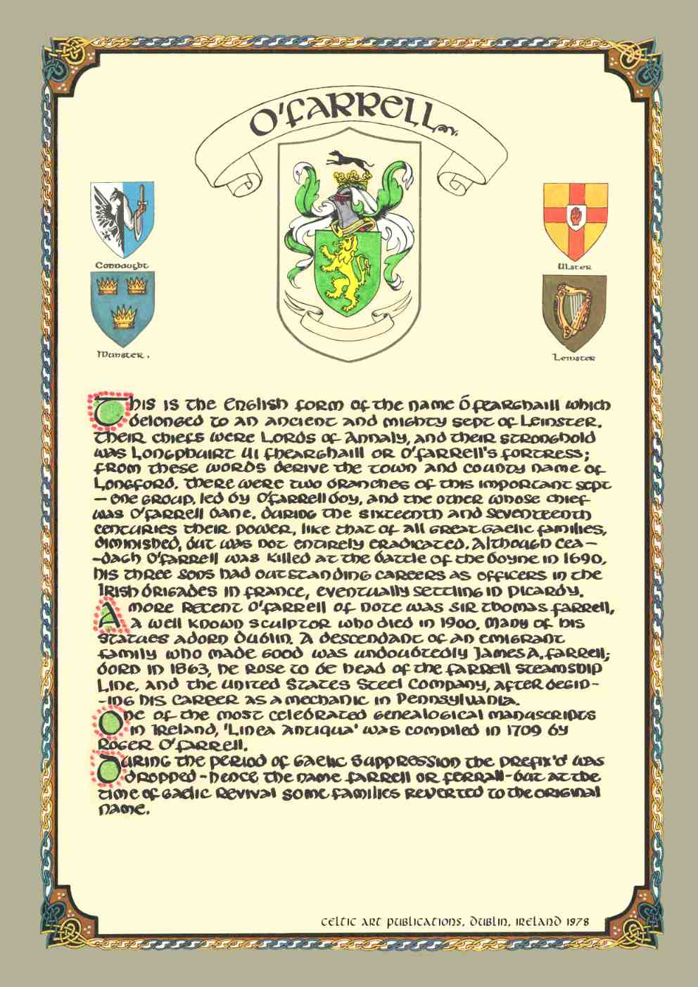 O'Farrell Family Crest Parchment