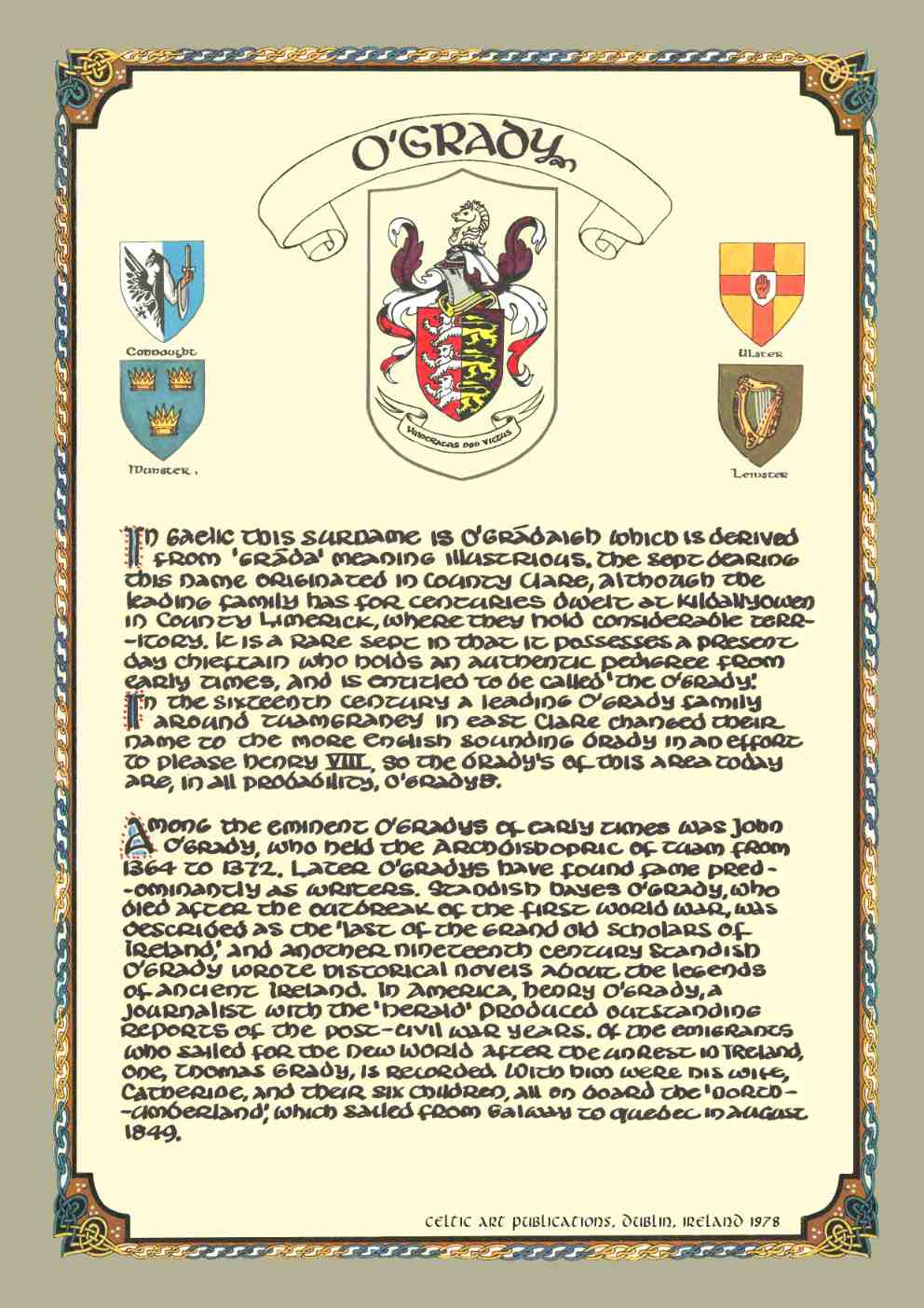 O'Grady Family Crest Parchment