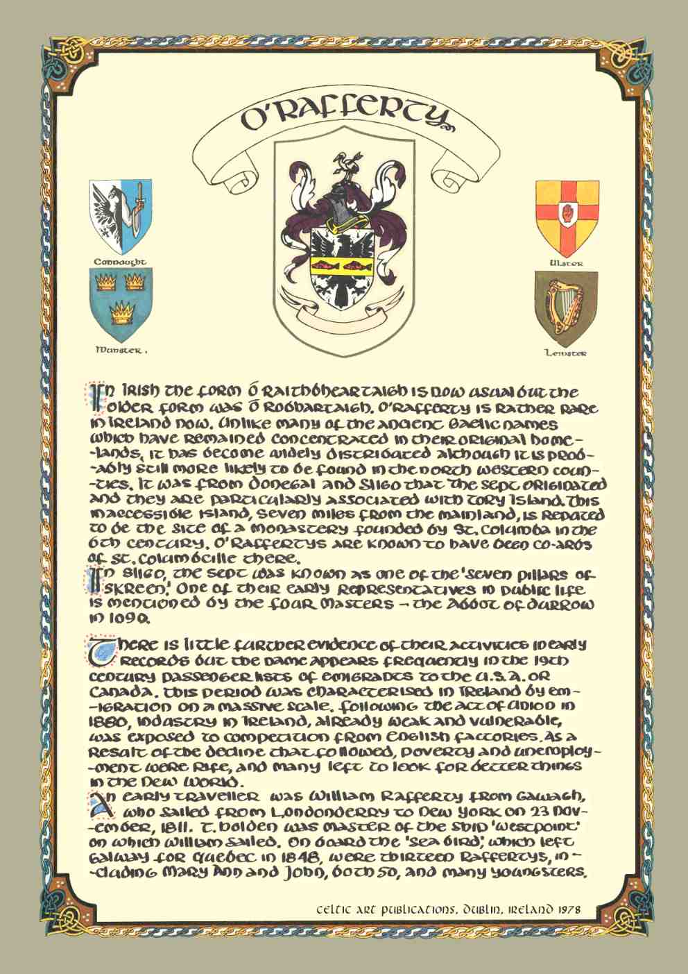 O'Rafferty Family Crest Parchment