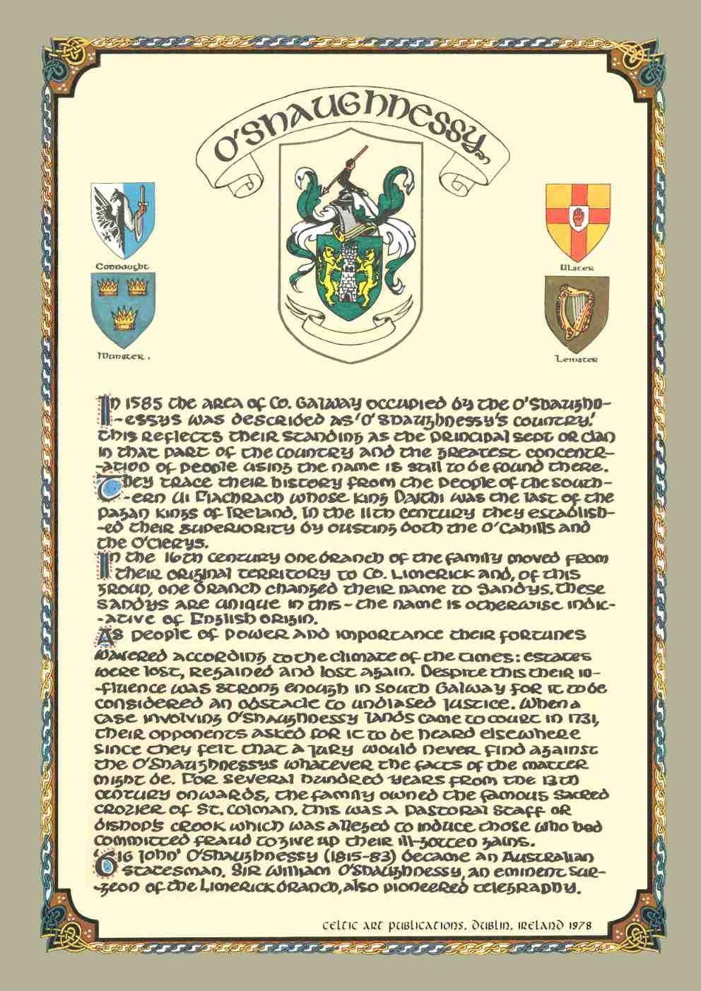O'Shaughnessy Family Crest Parchment
