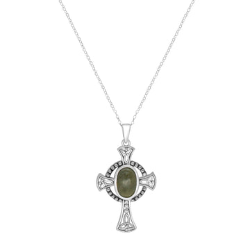 Connemara Marble Curved Celtic Cross Necklace