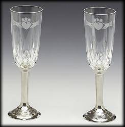 Mullingar Pewter Crystal Claddagh Champagne Flute Set