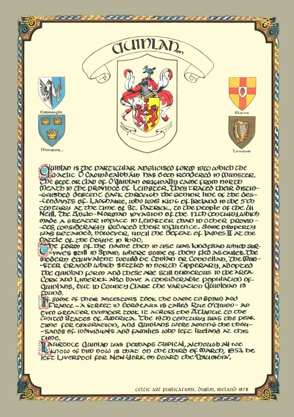 Quinlan Family Crest Parchment