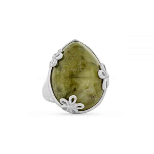 Daisy Over Connemara Marble Sterling Silver Ring