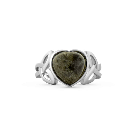 Trinity Knot Connemara Marble Heart Ring