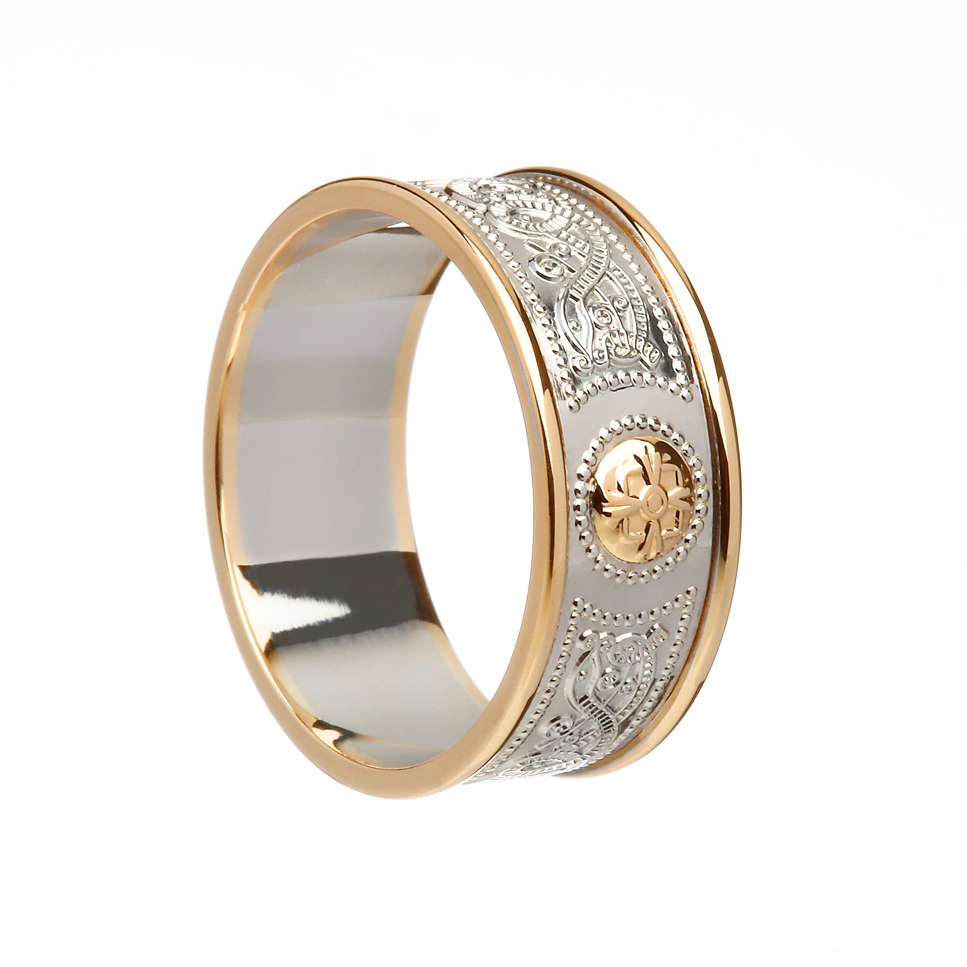 Men's 14K White Gold Wedding Ring with Yellow Gold Trim