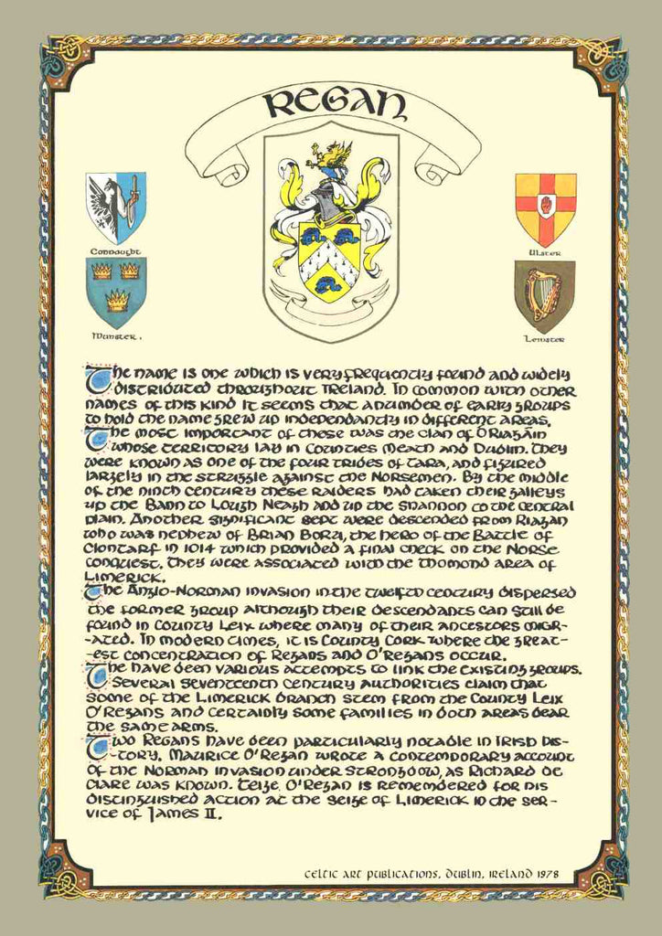 Regan Family Crest Parchment