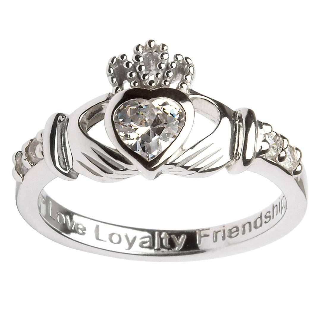 Shanore Silver Claddagh Ring April Birthstone