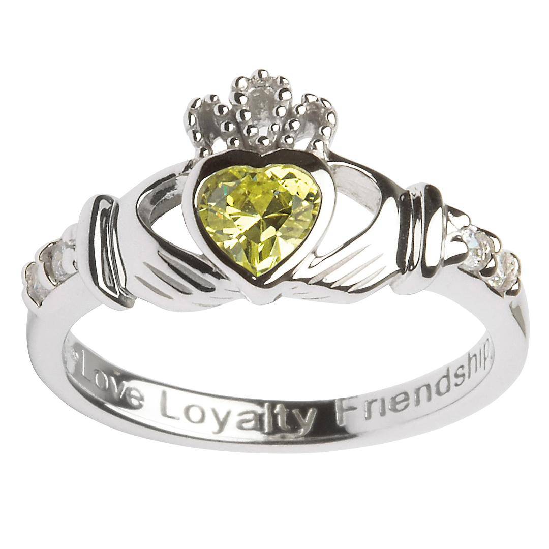 Shanore Silver Claddagh Ring August Birthstone