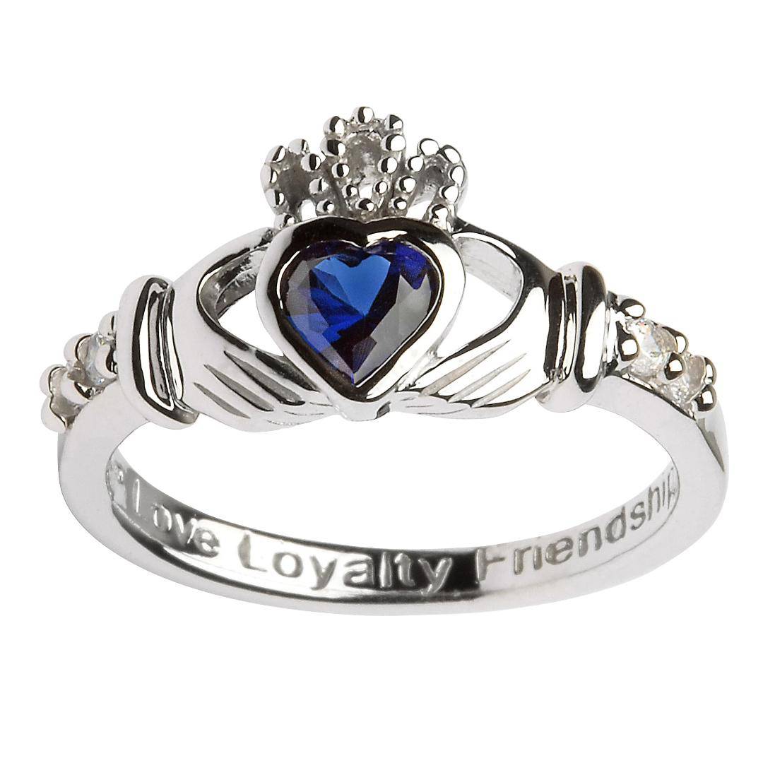 Shanore Silver Claddagh Ring September Birthstone