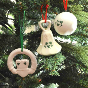 Set Of 3 Irish Christmas Tree Shamrock Motif Ornaments
