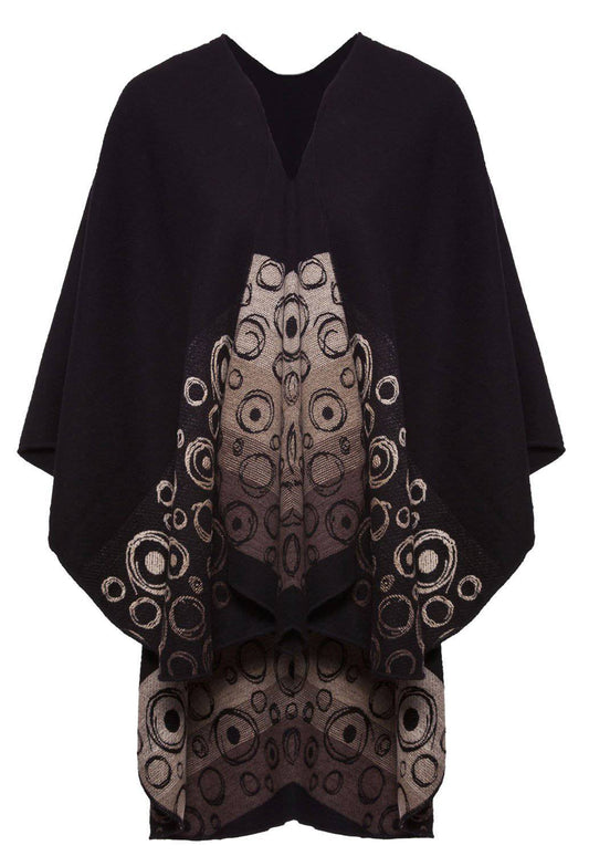 Jimmy Hourihan Shawl in Black/Earth Tones with Bubbles Motif