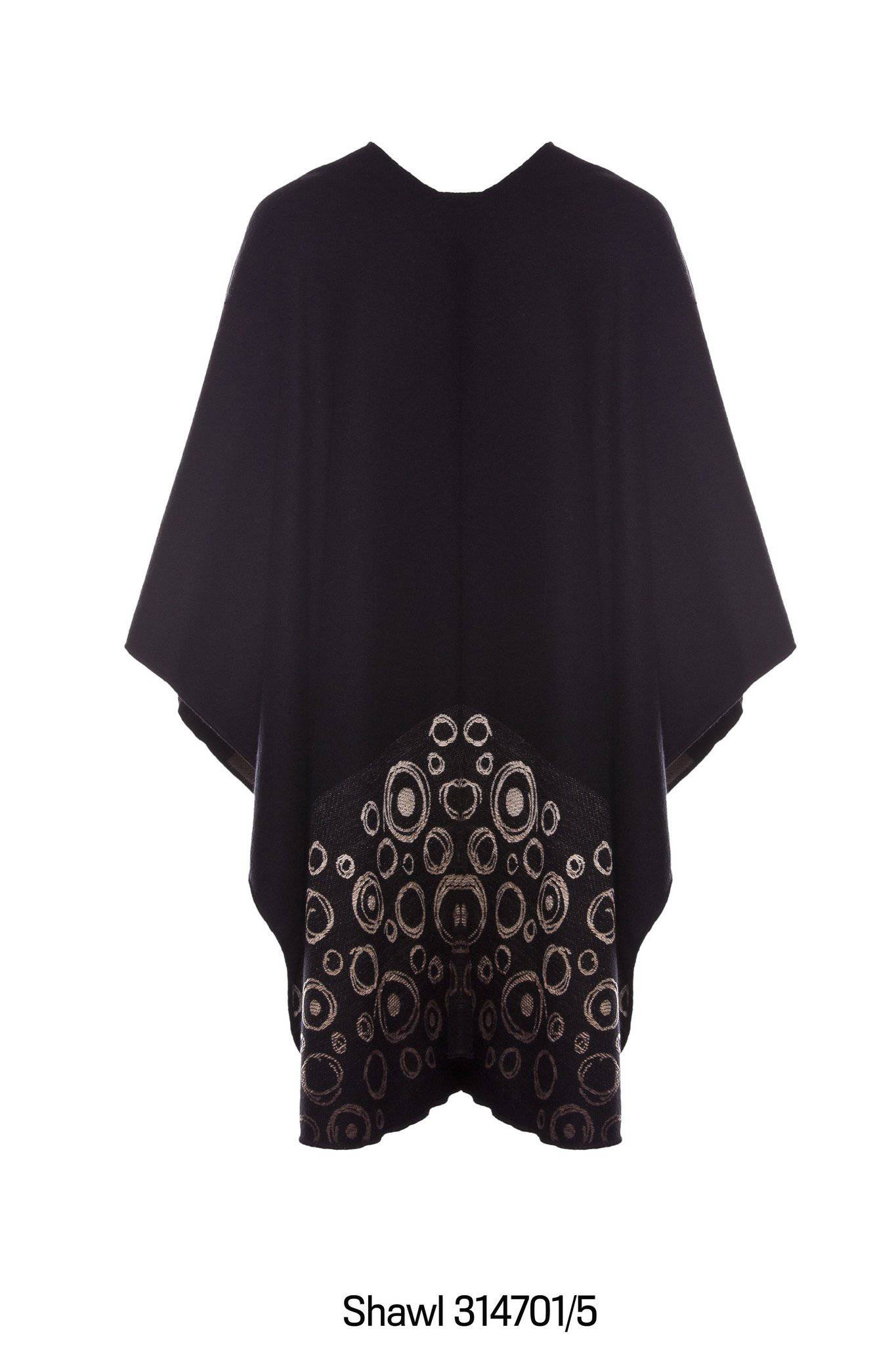 Jimmy Hourihan Shawl in Black/Earth Tones with Bubbles Motif
