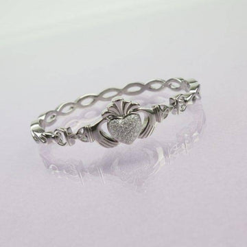 Silver Claddagh Bangle - Pavé Set