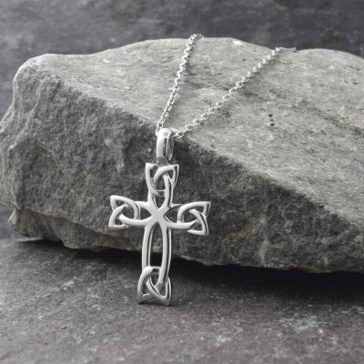 Silver Trinity Knot Celtic Cross Necklace