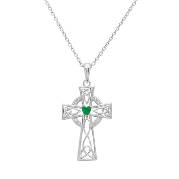 Sterling Silver Celtic Cross Necklace with Green Agate