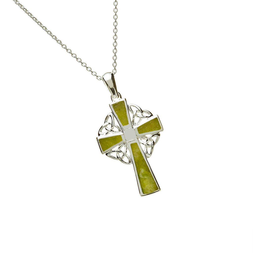 Sterling Silver Celtic Cross Necklace with Connemara Marble