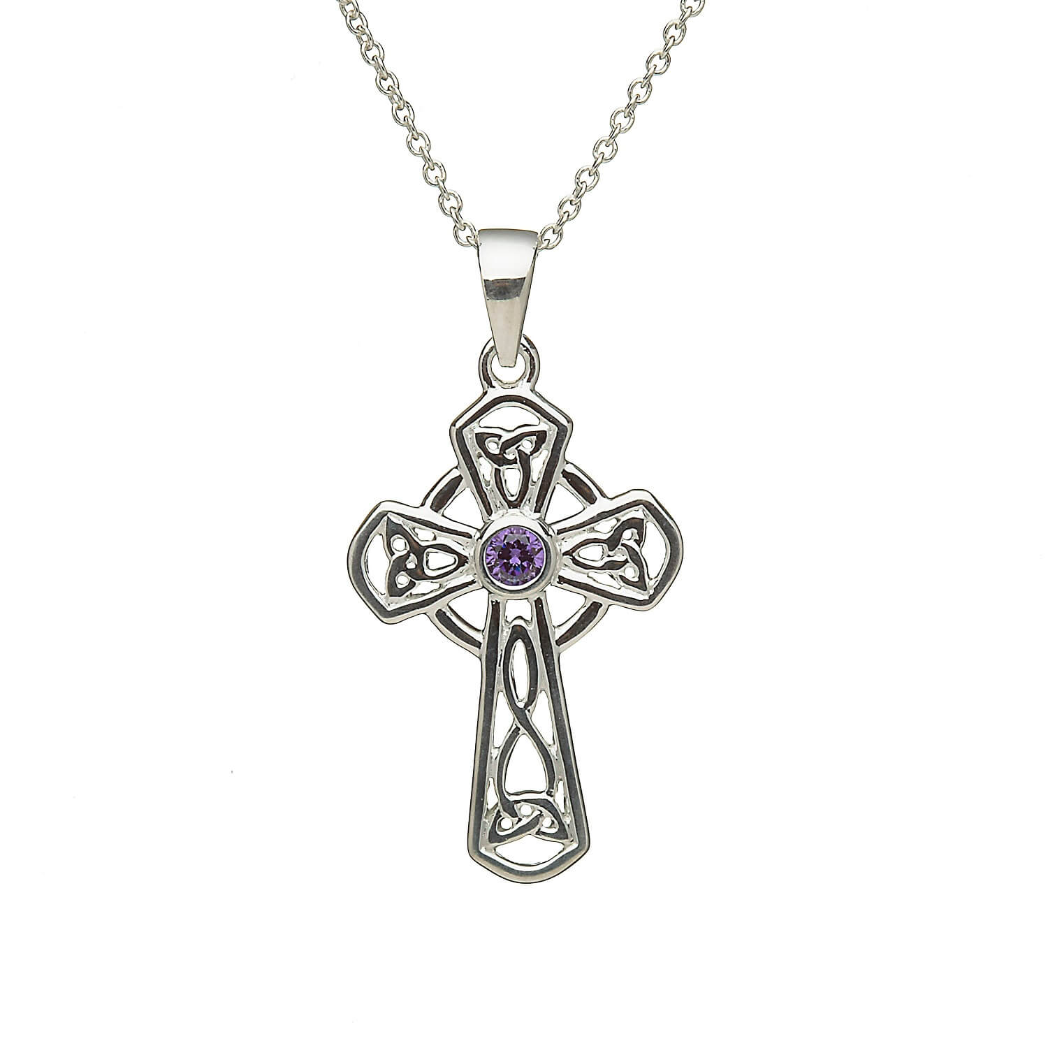 Sterling Silver Celtic Cross with Amethyst