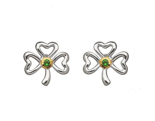Sterling Silver Emerald Shamrock Stud Earrings