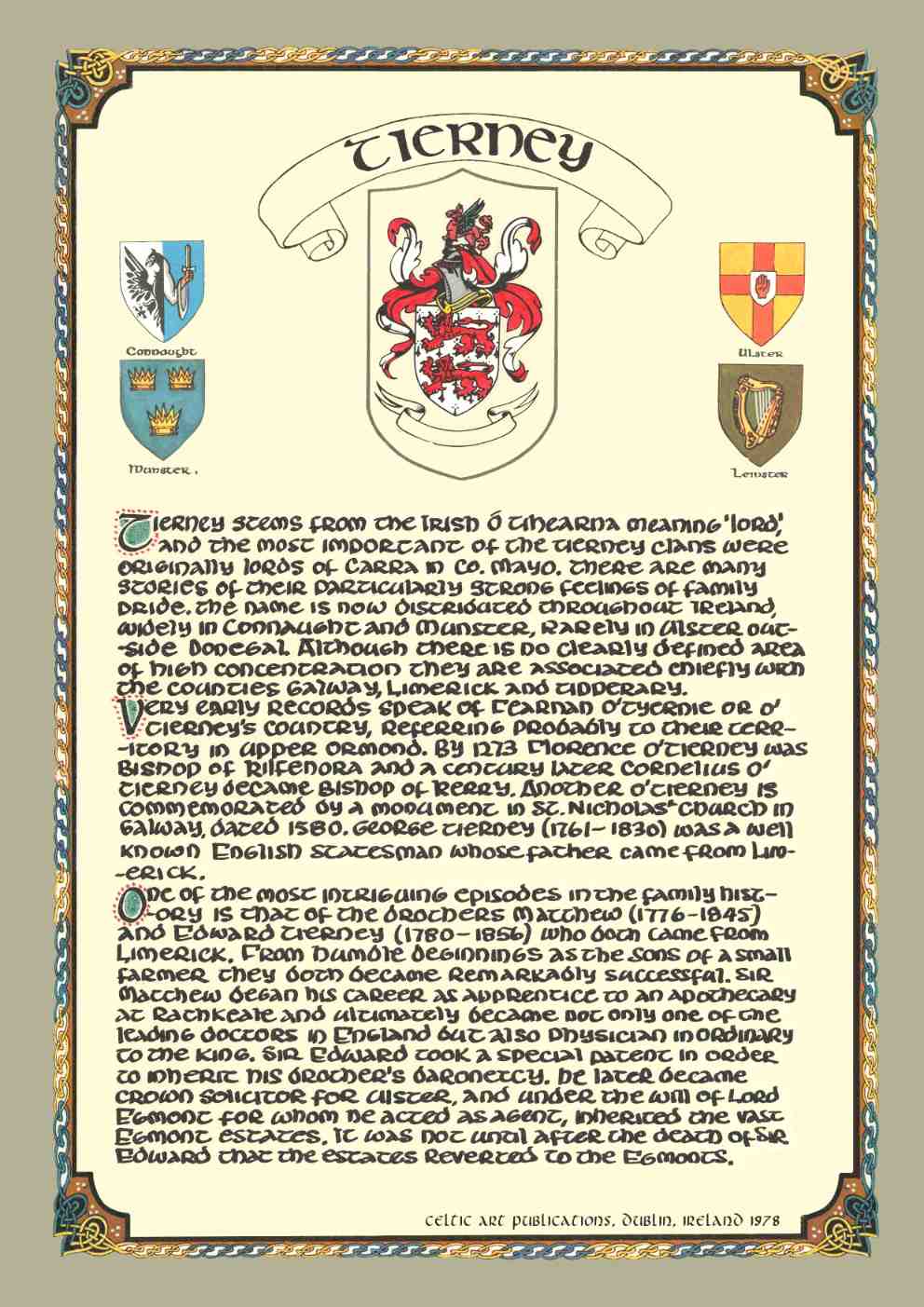 Tierney Family Crest Parchment