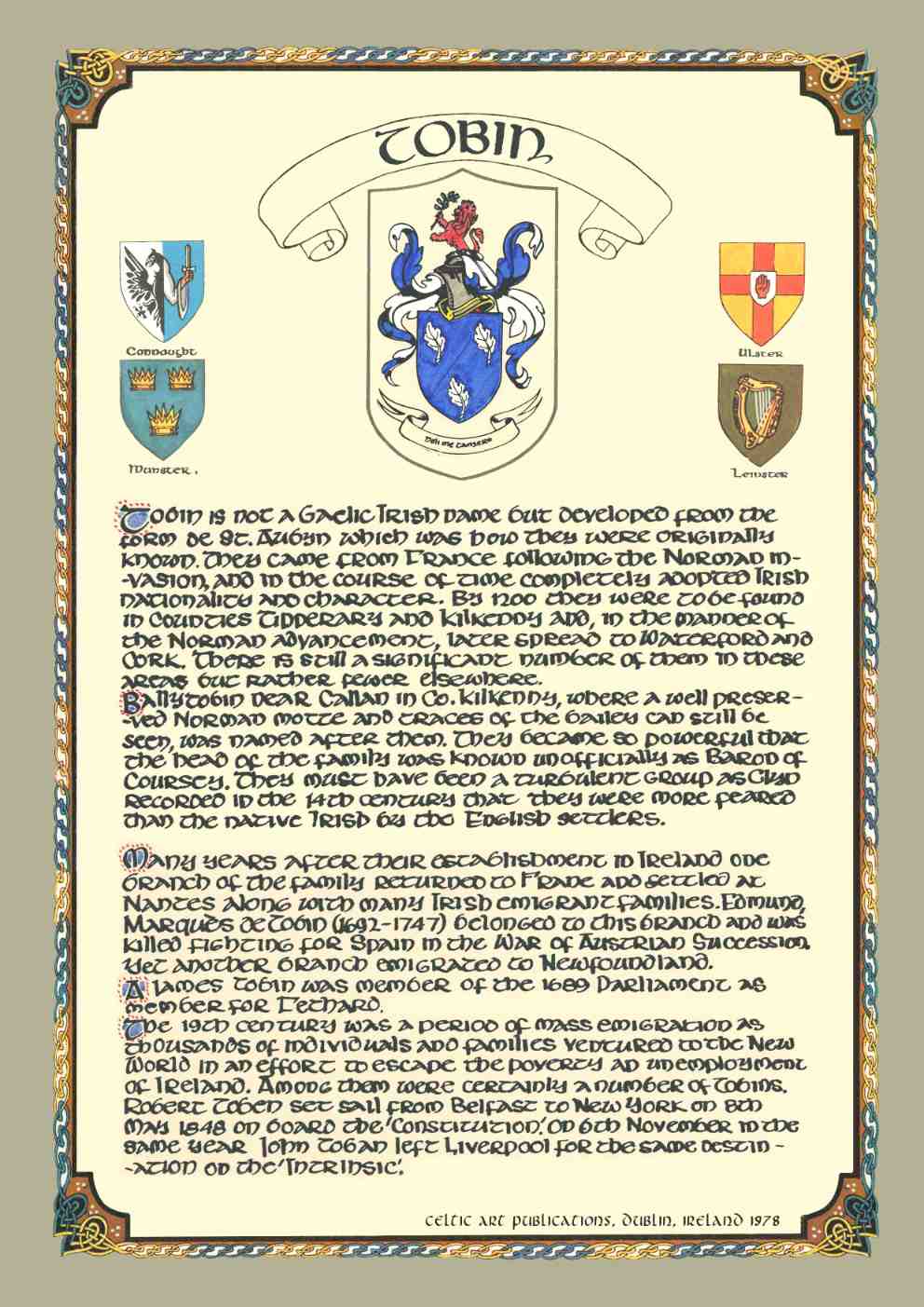 Tobin Family Crest Parchment