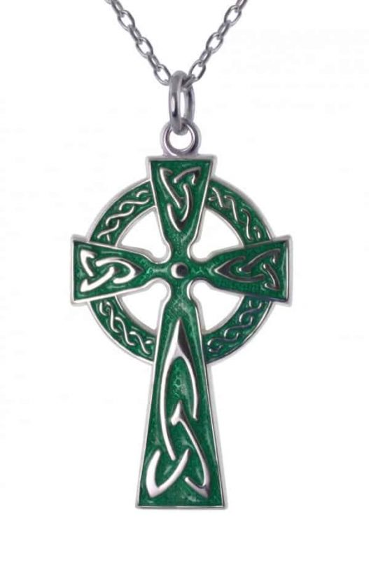 Traditional Irish High Cross With Green Enamel