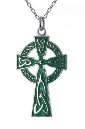 Traditional Irish High Cross With Green Enamel