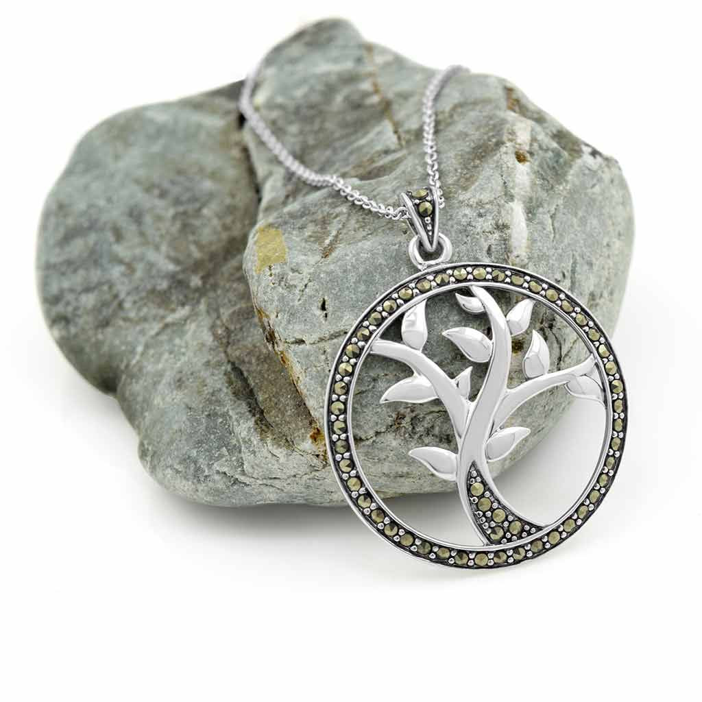 Sterling Silver Tree of Life Pendant with Marcasite Stones