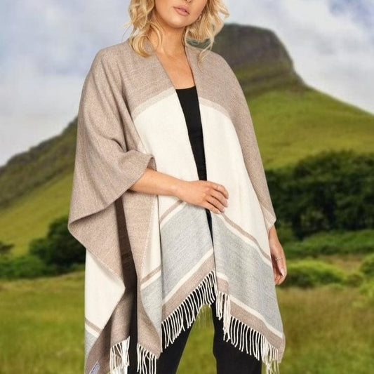 Jimmy Hourihan Fringed Shawl With Color Panel Design
