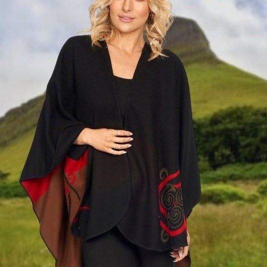Jimmy Hourihan Shawl in Black/Red with Celtic Motif