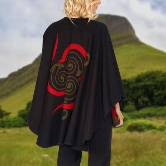 Jimmy Hourihan Shawl in Black/Red with Celtic Motif