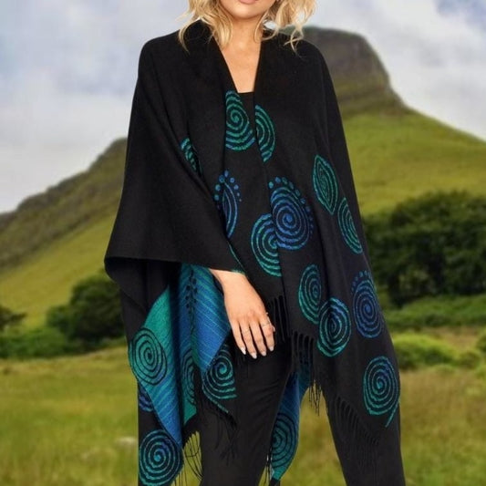 Jimmy Hourihan Fringed Shawl with Celtic Spiral Motif