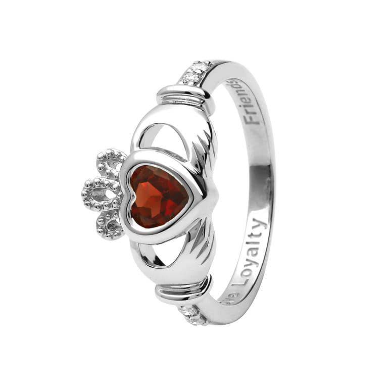 Shanore White Gold Claddagh Birthstone Ring - January