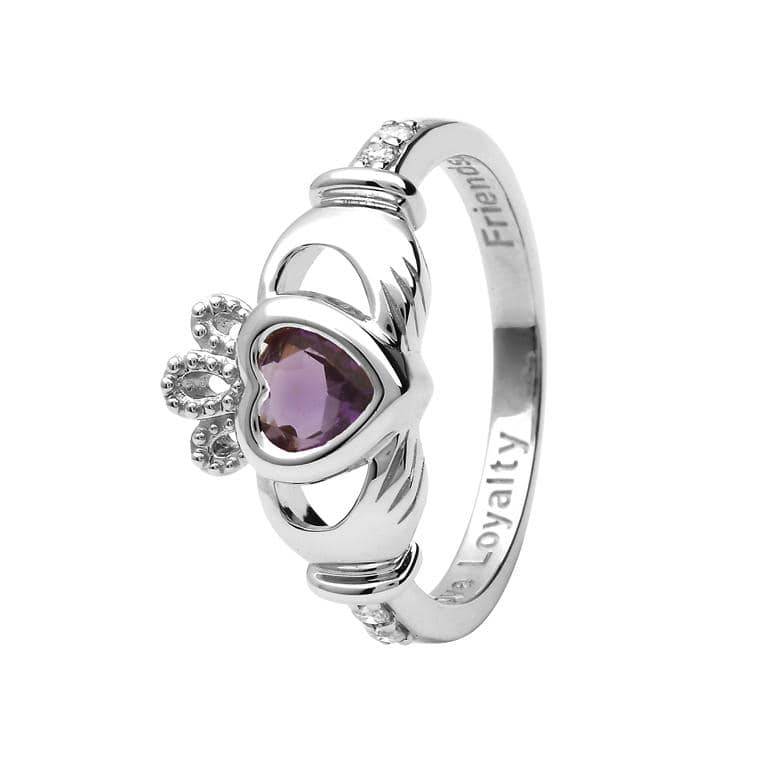 Shanore White Gold Claddagh Birthstone Ring - June