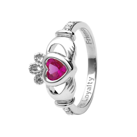 Shanore White Gold Claddagh Birthstone Ring - October