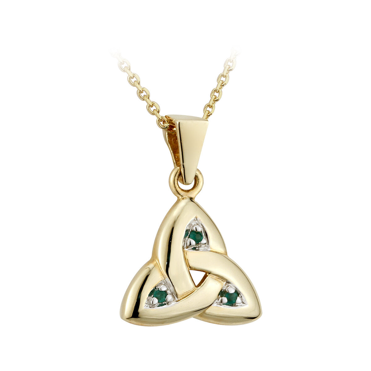 14K GOLD EMERALD TRINITY KNOT PEDNANT