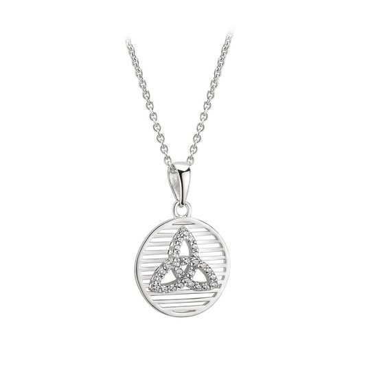 SILVER CUBIC ZIRCONIA TRINITY KNOT ROUND PENDANT