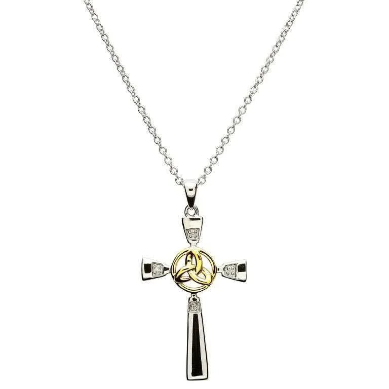 Celtic Silver Cross with Gold Plate Trinity Pendant