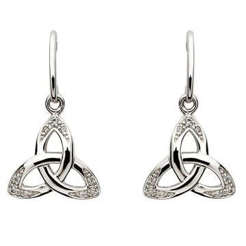 Sterling Silver Celtic Stone Set Trinity Drop Earrings