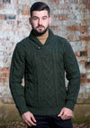 Men's Green Shawl Collar Button Aran Sweater